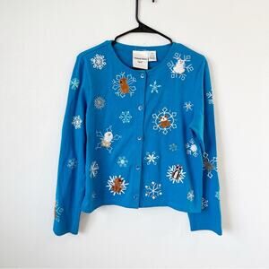 Vintage Michael Simon Light Snowflake Animal Cardigan Sz S